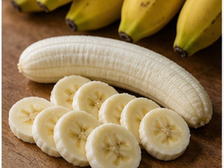 香蕉AI 拟真教学图：真实食材照片：必须是 香蕉 / banana 本身，最好体现按净重称量，烹饪前单独备好。；不能用成品菜、插画或普通替代品。