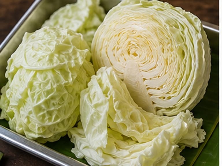 白菜AI 拟真教学图：真实食材照片：必须是 白菜 / cabbage 本身，最好体现按净重称量，烹饪前单独备好。；不能用成品菜、插画或普通替代品。