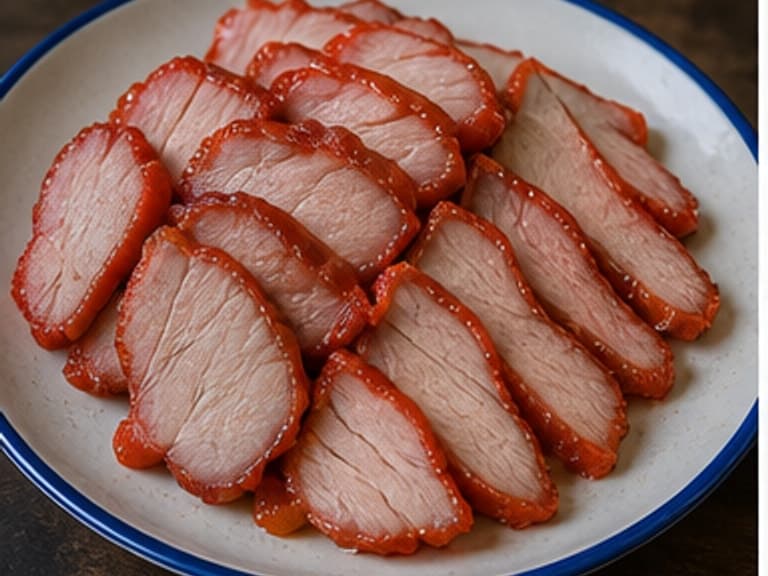 叉烧AI 拟真教学图：真实食材照片：必须是 叉烧 / char siu pork 本身，最好体现按净重称量，烹饪前单独备好。；不能用成品菜、插画或普通替代品。