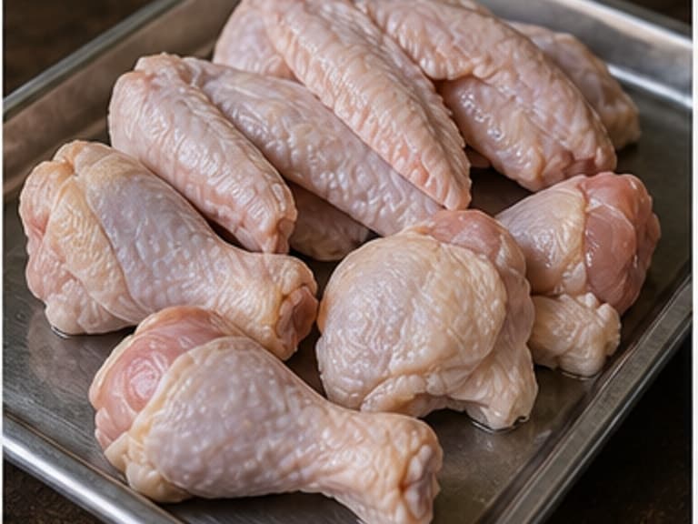 鸡腿或鸡翅AI 拟真教学图：真实食材照片：必须是 鸡腿或鸡翅 / chicken legs or wings 本身，最好体现按净重称量，烹饪前单独备好。；不能用成品菜、插画或普通替代品。