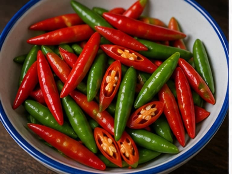 辣椒AI 拟真教学图：真实食材照片：必须是 辣椒 / chili 本身，最好体现按净重称量，烹饪前单独备好。；不能用成品菜、插画或普通替代品。