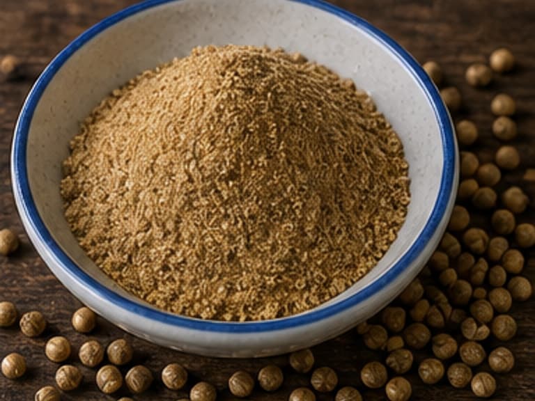 香菜籽粉AI 拟真教学图：真实食材照片：必须是 香菜籽粉 / coriander seed powder 本身，最好体现按净重称量，烹饪前单独备好。；不能用成品菜、插画或普通替代品。