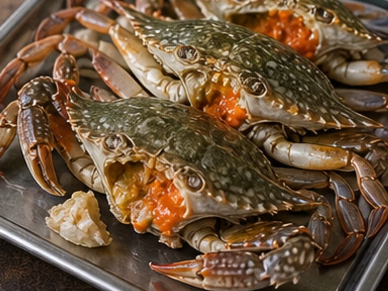 蟹AI 拟真教学图：真实食材照片：必须是 蟹 / crab 本身，最好体现按净重称量，烹饪前单独备好。；不能用成品菜、插画或普通替代品。