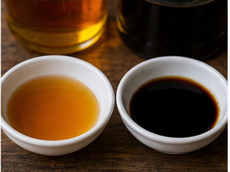 鱼露或生抽AI 拟真教学图：真实食材照片：必须是 鱼露或生抽 / fish sauce or soy sauce 本身，最好体现按净重称量，烹饪前单独备好。；不能用成品菜、插画或普通替代品。