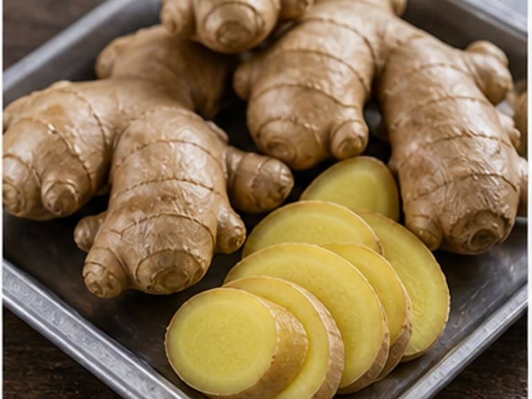 姜AI 拟真教学图：真实食材照片：必须是 姜 / ginger 本身，最好体现按净重称量，烹饪前单独备好。；不能用成品菜、插画或普通替代品。