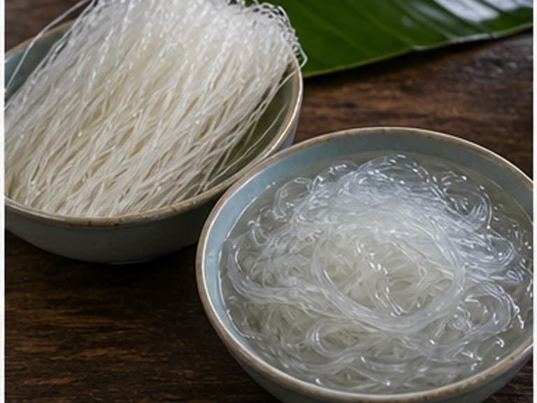 粉丝AI 拟真教学图：真实食材照片：必须是 粉丝 / glass noodles 本身，最好体现按净重称量，烹饪前单独备好。；不能用成品菜、插画或普通替代品。