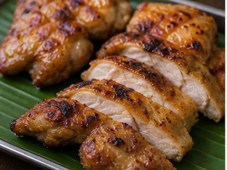 烤鸡AI 拟真教学图：真实食材照片：必须是 烤鸡 / grilled chicken 本身，最好体现按净重称量，烹饪前单独备好。；不能用成品菜、插画或普通替代品。