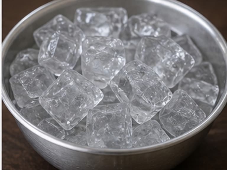 冰AI 拟真教学图:真实食材照片:必须是 冰 / ice cubes 本身,最好体现按净重称量,烹饪前单独备好。;不能用成品菜、插画或普通替代品。