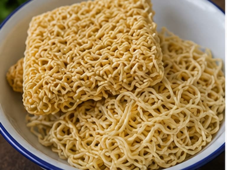 方便面AI 拟真教学图：真实食材照片：必须是 方便面 / instant noodles 本身，最好体现按净重称量，烹饪前单独备好。；不能用成品菜、插画或普通替代品。