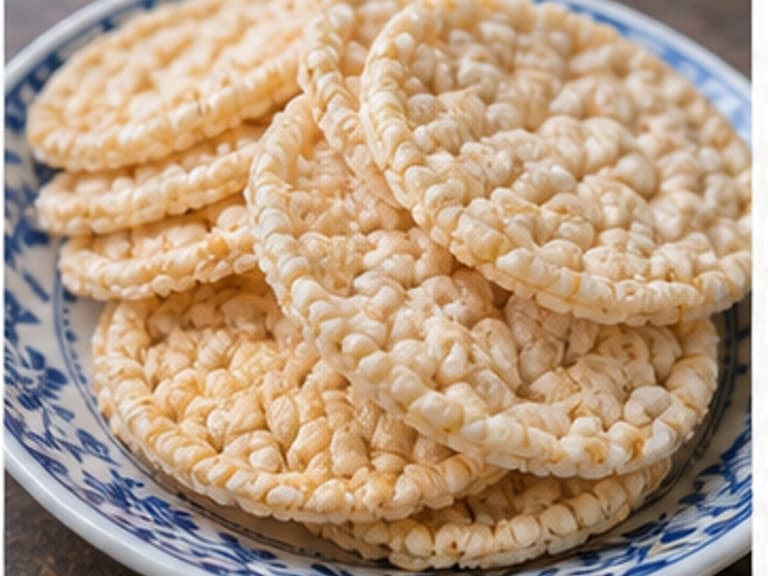 米饼AI 拟真教学图：真实食材照片：必须是 米饼 / rice crackers 本身，最好体现按净重称量，烹饪前单独备好。；不能用成品菜、插画或普通替代品。