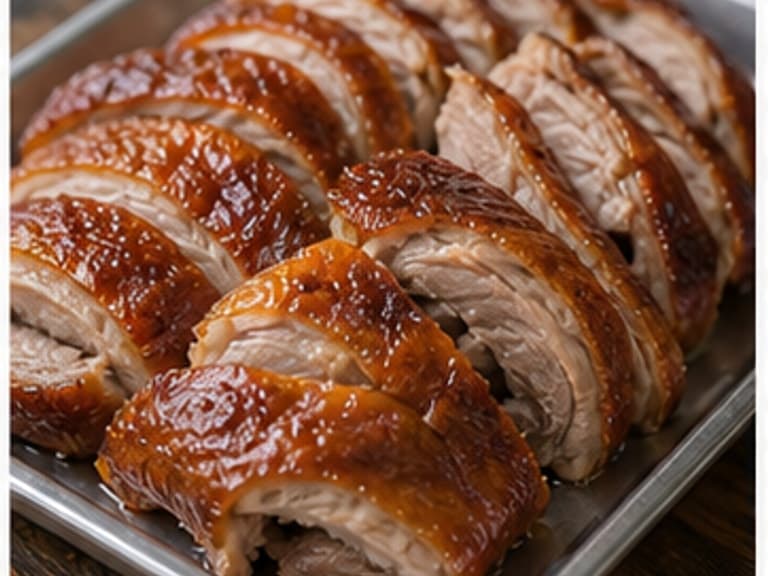 烤鸭AI 拟真教学图：真实食材照片：必须是 烤鸭 / roast duck 本身，最好体现按净重称量，烹饪前单独备好。；不能用成品菜、插画或普通替代品。