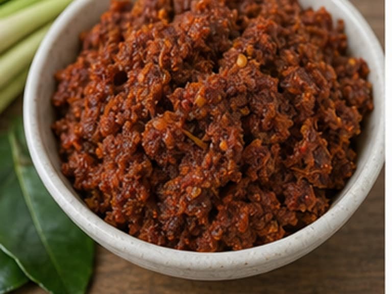 南部干咖喱酱AI 拟真教学图：真实食材照片：必须是 南部干咖喱酱 / southern dry curry paste 本身，最好体现按净重称量，烹饪前单独备好。；不能用成品菜、插画或普通替代品。