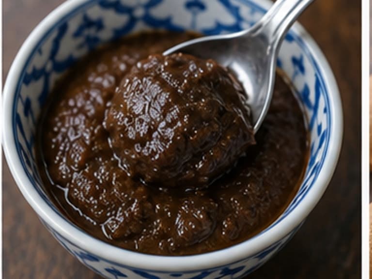 鱼肚酱AI 拟真教学图：真实食材照片：必须是 鱼肚酱 / tai pla sauce 本身，最好体现按净重称量，烹饪前单独备好。；不能用成品菜、插画或普通替代品。