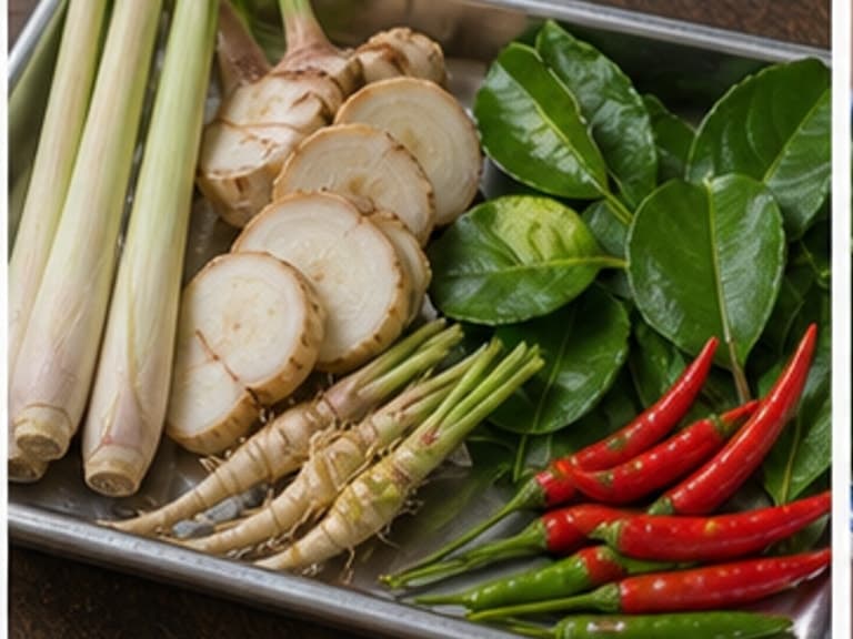香料AI 拟真教学图：真实食材照片：必须是 香料 / Thai herbs 本身，最好体现按净重称量，烹饪前单独备好。；不能用成品菜、插画或普通替代品。
