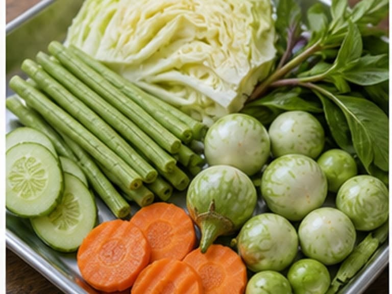 蔬菜AI 拟真教学图:真实食材照片:必须是 蔬菜 / vegetables 本身,最好体现按净重称量,烹饪前单独备好。;不能用成品菜、插画或普通替代品。