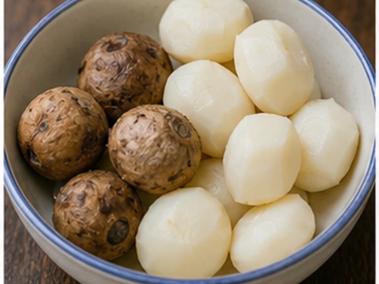 荸荠AI 拟真教学图：真实食材照片：必须是 荸荠 / water chestnuts 本身，最好体现按净重称量，烹饪前单独备好。；不能用成品菜、插画或普通替代品。