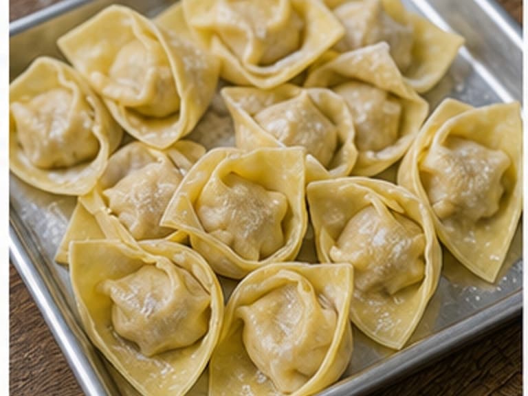 馄饨AI 拟真教学图：真实食材照片：必须是 馄饨 / wontons 本身，最好体现按净重称量，烹饪前单独备好。；不能用成品菜、插画或普通替代品。