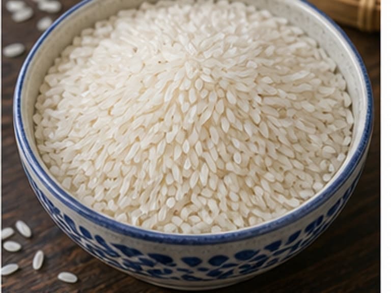 米AI 拟真教学图:真实食材照片:必须是 米 / 米 本身,最好体现按净重称量,烹饪前单独备好。;不能用成品菜、插画或普通替代品。