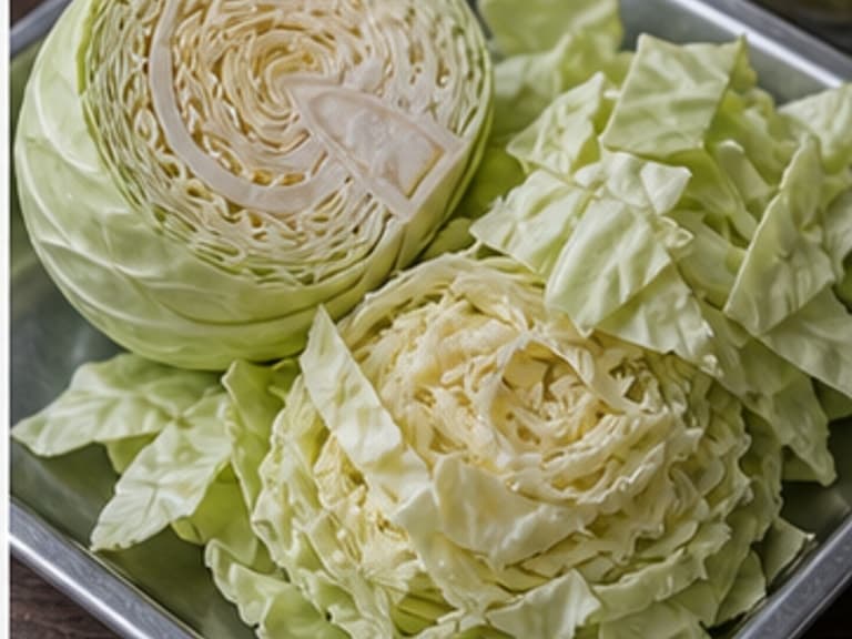 卷心菜AI 拟真教学图:真实食材照片:必须是 卷心菜 / cabbage 本身,最好体现配菜,不入臼。;不能用成品菜、插画或普通替代品。