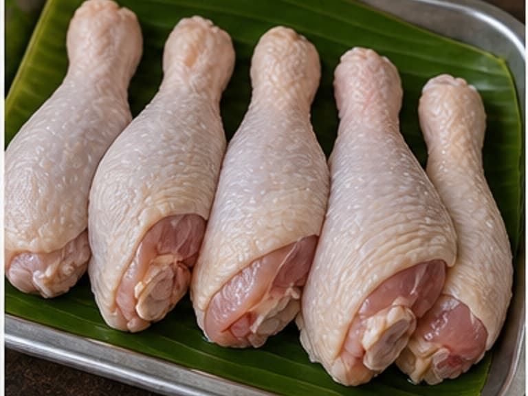 鸡腿AI 拟真教学图:真实食材照片:必须是 鸡腿 / chicken legs 本身,最好体现按净重称量,烹饪前单独备好。;不能用成品菜、插画或普通替代品。