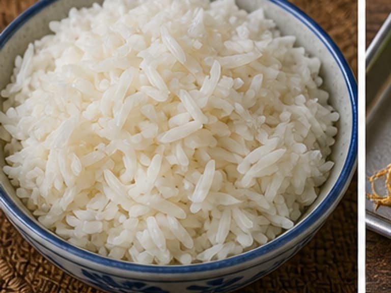 熟茉莉香米饭AI 拟真教学图:真实食材照片:必须是 熟茉莉香米饭 / cooked jasmine rice 本身,最好体现按净重称量,烹饪前单独备好。;不能用成品菜、插画或普通替代品。