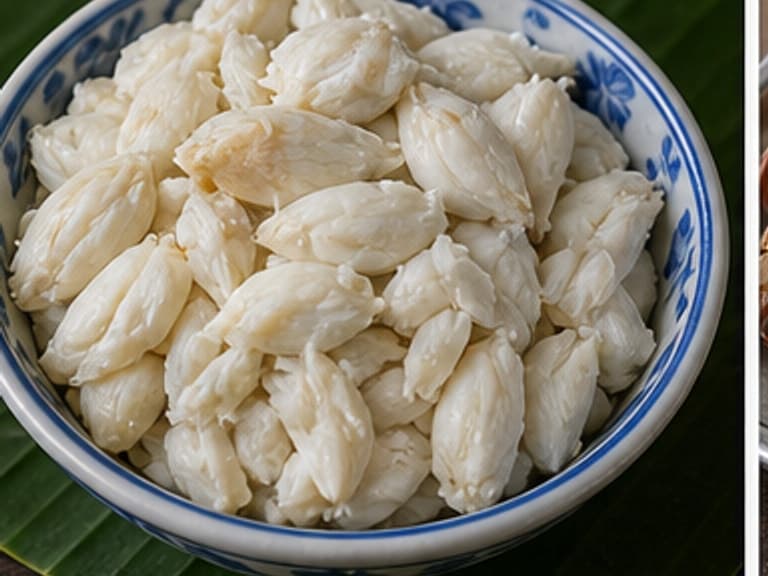 蟹肉AI 拟真教学图:真实食材照片:必须是 蟹肉 / crab meat 本身,最好体现按净重称量,烹饪前单独备好。;不能用成品菜、插画或普通替代品。