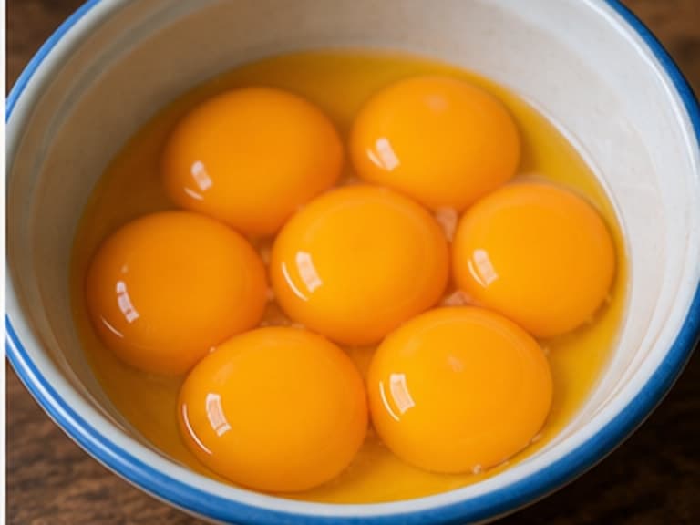 蛋黄AI 拟真教学图:真实食材照片:必须是 蛋黄 / egg yolks 本身,最好体现按净重称量,烹饪前单独备好。;不能用成品菜、插画或普通替代品。