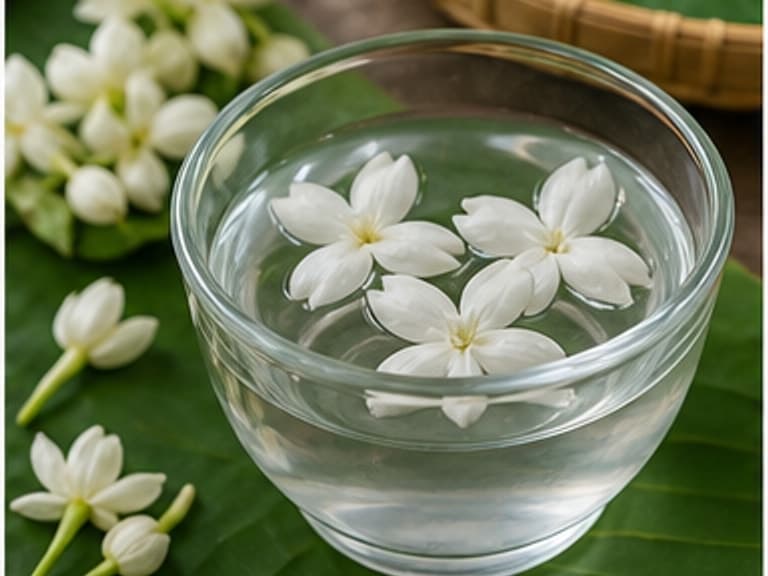 花水AI 拟真教学图:真实食材照片:必须是 花水 / flower water 本身,最好体现按净重称量,烹饪前单独备好。;不能用成品菜、插画或普通替代品。