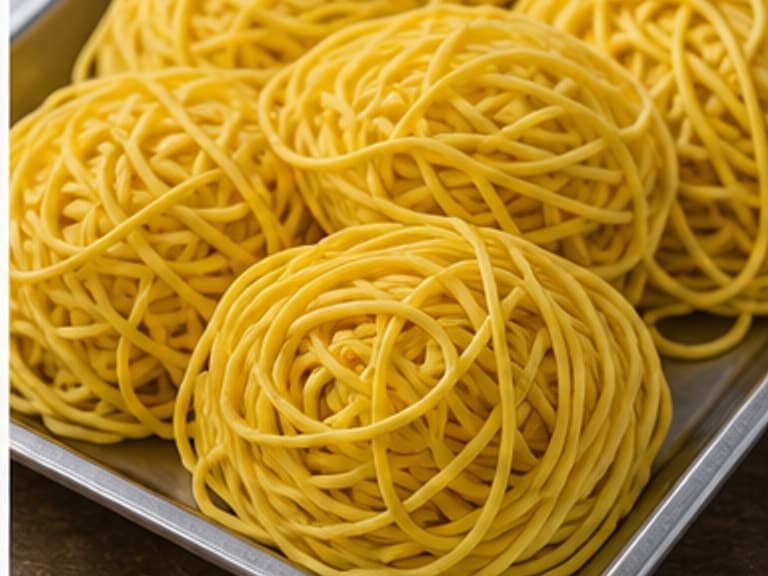 鲜蛋面AI 拟真教学图:真实食材照片:必须是 鲜蛋面 / fresh egg noodles 本身,最好体现按净重称量,烹饪前单独备好。;不能用成品菜、插画或普通替代品。