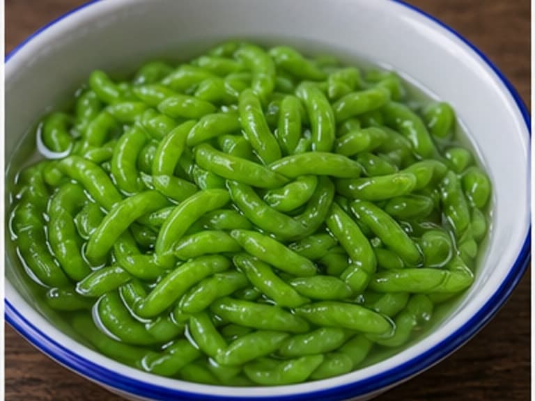 绿粉条AI 拟真教学图:真实食材照片:必须是 绿粉条 / green rice flour noodles 本身,最好体现按净重称量,烹饪前单独备好。;不能用成品菜、插画或普通替代品。