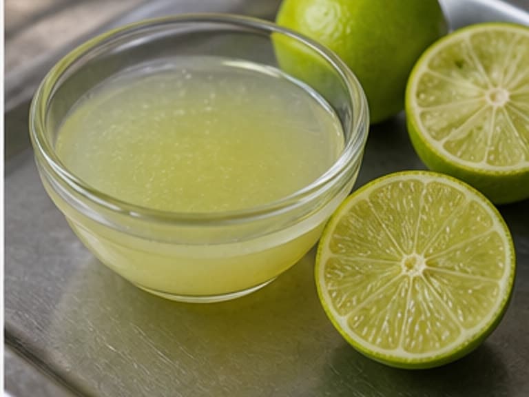 青柠汁AI 拟真教学图:真实食材照片:必须是 青柠汁 / lime juice 本身,最好体现按净重称量,烹饪前单独备好。;不能用成品菜、插画或普通替代品。