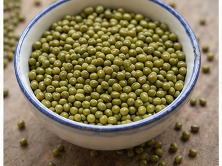 绿豆AI 拟真教学图:真实食材照片:必须是 绿豆 / mung beans 本身,最好体现按净重称量,烹饪前单独备好。;不能用成品菜、插画或普通替代品。