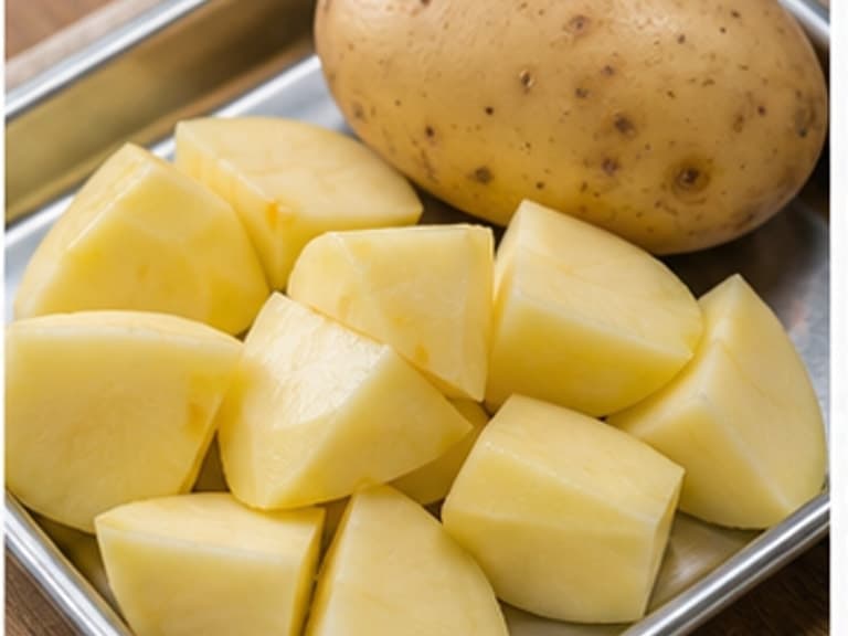 土豆AI 拟真教学图:真实食材照片:必须是 土豆 / potatoes 本身,最好体现切大块。;不能用成品菜、插画或普通替代品。