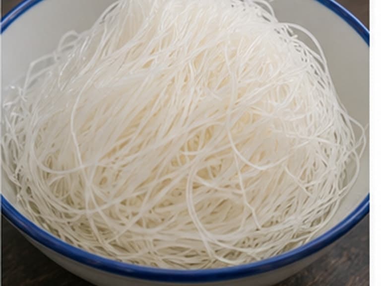 米粉AI 拟真教学图:真实食材照片:必须是 米粉 / rice noodles 本身,最好体现按净重称量,烹饪前单独备好。;不能用成品菜、插画或普通替代品。