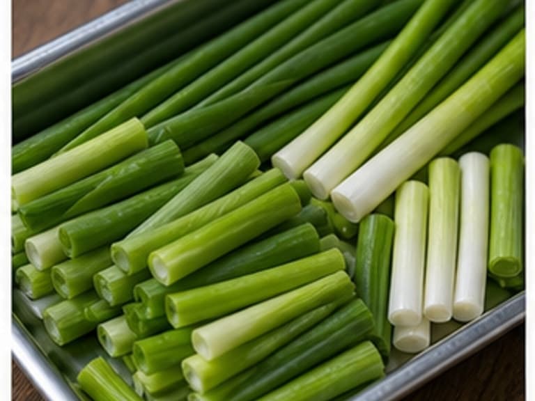 葱AI 拟真教学图:真实食材照片:必须是 葱 / spring onion 本身,最好体现按净重称量,烹饪前单独备好。;不能用成品菜、插画或普通替代品。