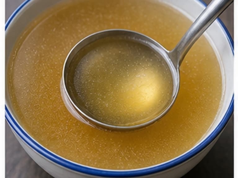 高汤AI 拟真教学图:真实食材照片:必须是 高汤 / stock 本身,最好体现按净重称量,烹饪前单独备好。;不能用成品菜、插画或普通替代品。