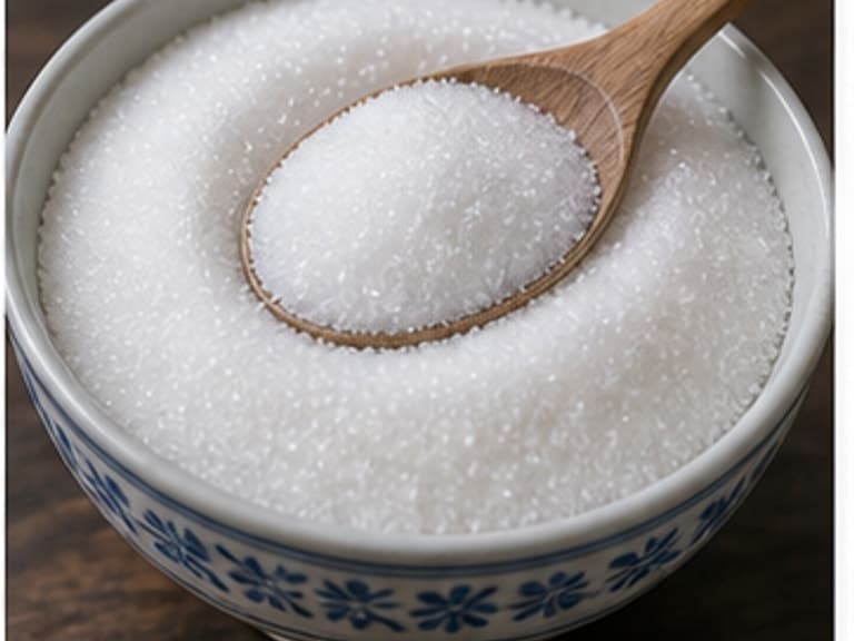 白糖AI 拟真教学图:真实食材照片:必须是 白糖 / sugar 本身,最好体现按净重称量,烹饪前单独备好。;不能用成品菜、插画或普通替代品。