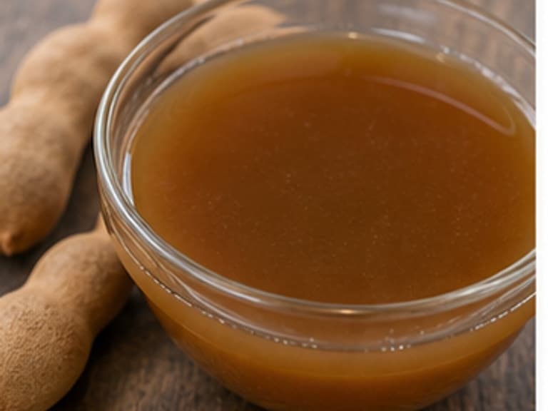 罗望子汁AI 拟真教学图:真实食材照片:必须是 罗望子汁 / tamarind juice 本身,最好体现按净重称量,烹饪前单独备好。;不能用成品菜、插画或普通替代品。