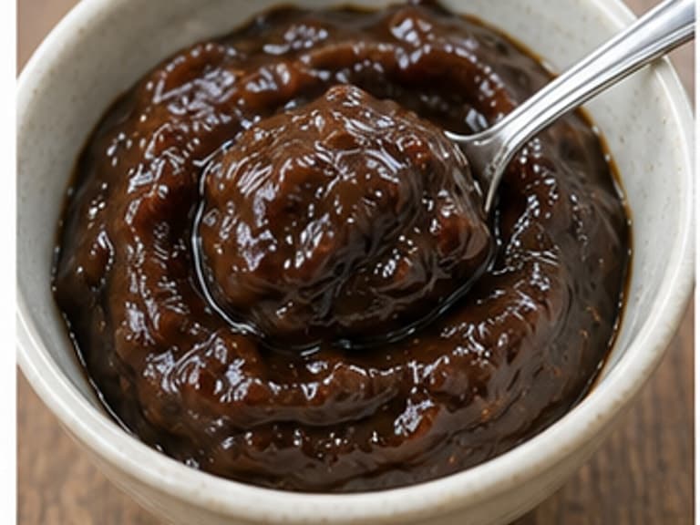 罗望子酱AI 拟真教学图:真实食材照片:必须是 罗望子酱 / tamarind paste 本身,最好体现按净重称量,烹饪前单独备好。;不能用成品菜、插画或普通替代品。