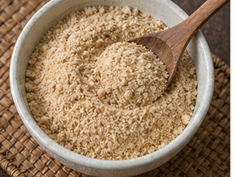 炒米粉AI 拟真教学图:真实食材照片:必须是 炒米粉 / toasted rice powder 本身,最好体现按净重称量,烹饪前单独备好。;不能用成品菜、插画或普通替代品。