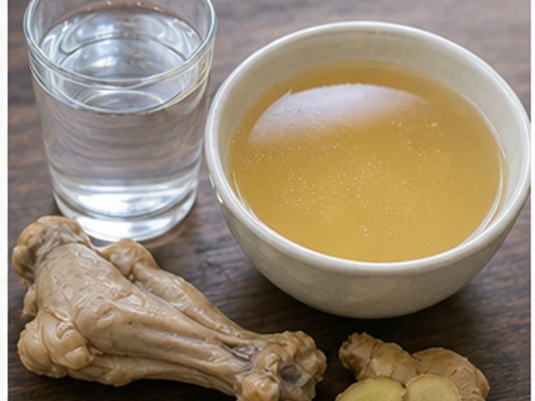 清水或鸡汤AI 拟真教学图:真实食材照片:必须是 清水或鸡汤 / water or stock 本身,最好体现按净重称量,烹饪前单独备好。;不能用成品菜、插画或普通替代品。