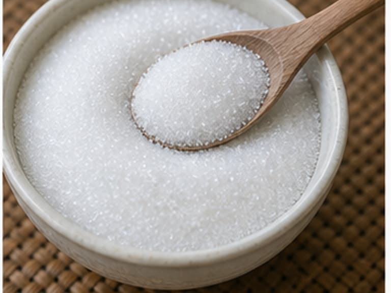 白糖AI 拟真教学图:真实食材照片:必须是 白糖 / white sugar 本身,最好体现按净重称量,烹饪前单独备好。;不能用成品菜、插画或普通替代品。