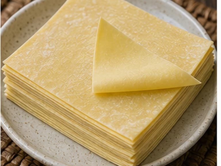 馄饨皮AI 拟真教学图:真实食材照片:必须是 馄饨皮 / wonton wrappers 本身,最好体现按净重称量,烹饪前单独备好。;不能用成品菜、插画或普通替代品。