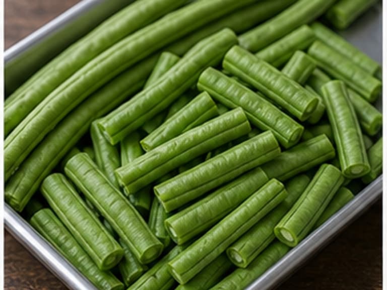 长豆角AI 拟真教学图:真实食材照片:必须是 长豆角 / yardlong beans 本身,最好体现切 3cm;另备 30g 生吃配菜。;不能用成品菜、插画或普通替代品。